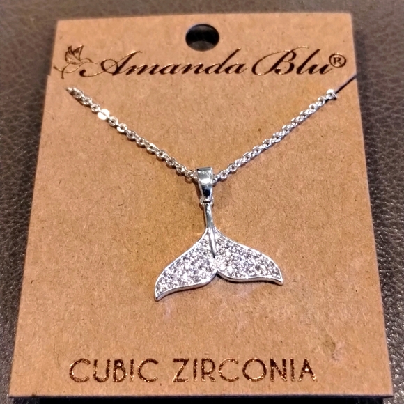 Cubic Zirconia Silver Necklace  Whale Tail Necklace Amanda Blu NWT - Picture 8 of 8